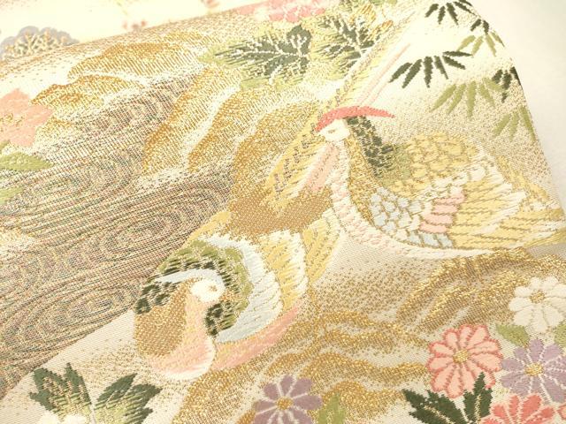平和屋本店▼六通柄袋帯　唐織　花鳥文　本金箔24K　正絹　逸品　未使用　DABI7735fe