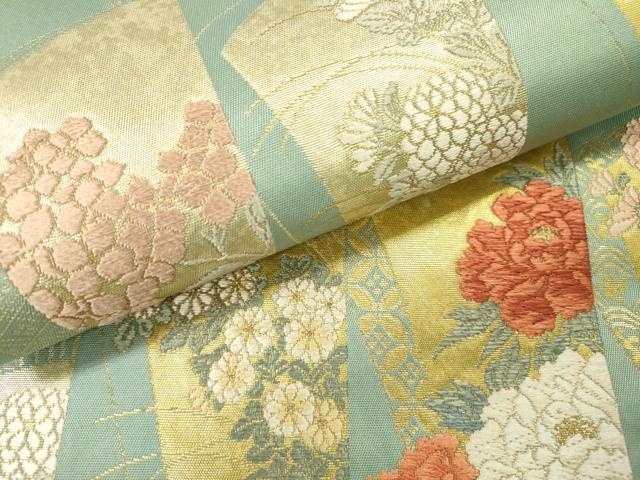 平和屋本店▼六通柄袋帯　唐織　縦列扇子文　唐金　本金箔　正絹　逸品　未使用　DABI7737fe