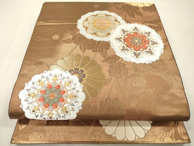 平和屋本店▼六通柄袋帯　唐織　花未生　本金箔　正絹　逸品　DABI7739fe