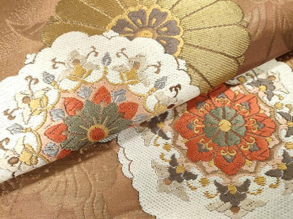 平和屋本店▼六通柄袋帯　唐織　花未生　本金箔　正絹　逸品　DABI7739fe