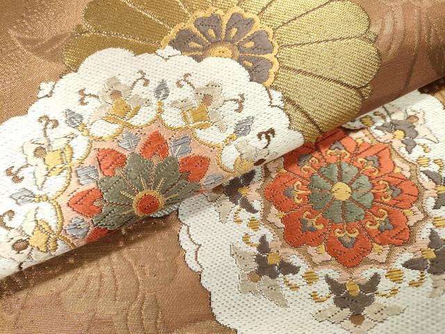 平和屋本店▼六通柄袋帯　唐織　花未生　本金箔　正絹　逸品　DABI7739fe