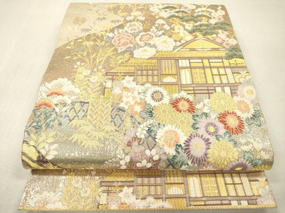 平和屋本店▼六通柄袋帯　唐織　流水古都之旅　九百本金弐重織　正絹　逸品　DABI7745fe