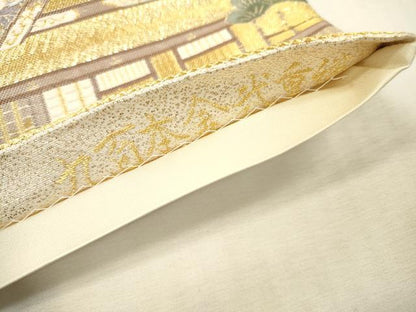 平和屋本店▼六通柄袋帯　唐織　流水古都之旅　九百本金弐重織　正絹　逸品　DABI7745fe