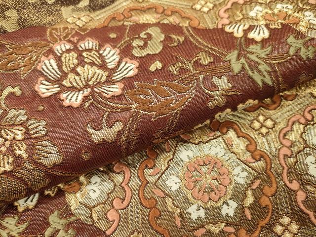 平和屋本店▼六通柄袋帯　唐織　道長正倉院花文　本金箔　正絹　逸品　DABI7748fe