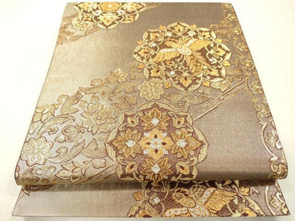 平和屋本店▼六通柄袋帯　斜取鳳鳥華文　上代本金箔　正絹　逸品　DABI7751fe