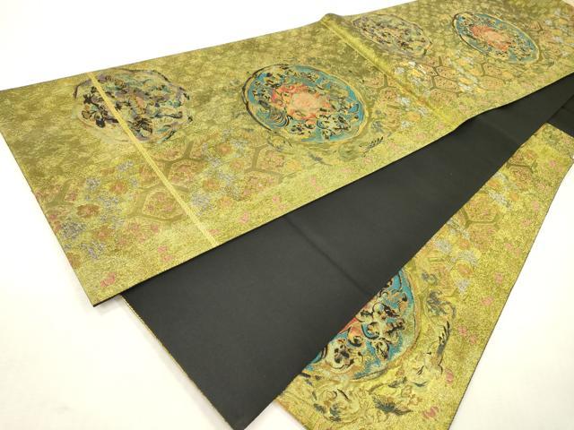 平和屋着物▼六通柄袋帯　花鳥花絵皿紋　本漆金　正絹　逸品　DABI7753fe
