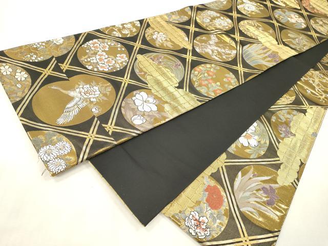平和屋本店▼西陣　全通全景柄袋帯　傘松閣天井絵　黒地　本金箔二重箔織　正絹　逸品　DABI7754fe