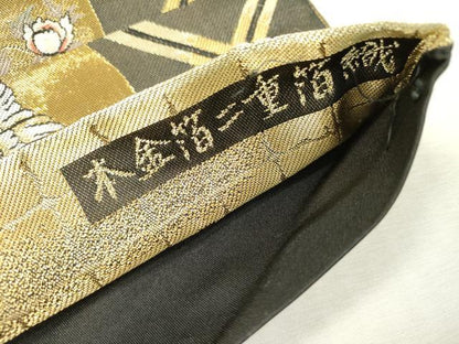 平和屋本店▼西陣　全通全景柄袋帯　傘松閣天井絵　黒地　本金箔二重箔織　正絹　逸品　DABI7754fe