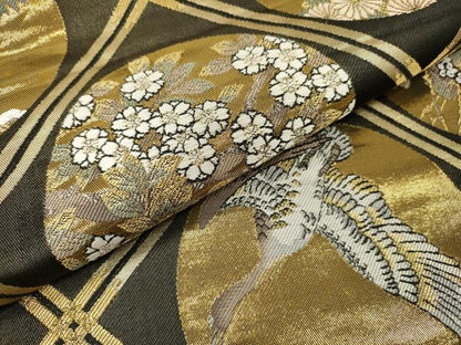 平和屋本店▼西陣　全通全景柄袋帯　傘松閣天井絵　黒地　本金箔二重箔織　正絹　逸品　DABI7754fe