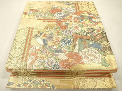 平和屋本店▼佐賀錦　六通柄袋帯　雲取飛優文　本金箔　正絹　逸品　DABI7755fe