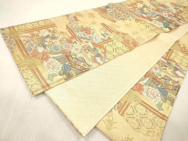 平和屋本店▼佐賀錦　六通柄袋帯　雲取飛優文　本金箔　正絹　逸品　DABI7755fe