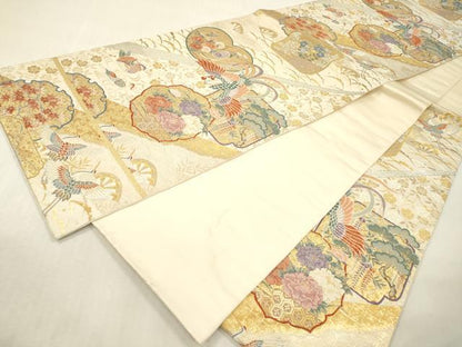 平和屋本店▼六通柄袋帯　唐織　能衣文　本金箔　正絹　逸品　DABI7756fe