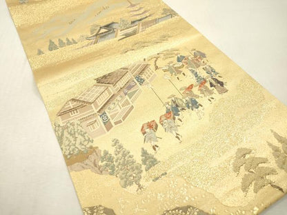 平和屋本店▼全通全景柄袋帯　洛中洛景　本金箔　正絹　逸品　DABI7757fe