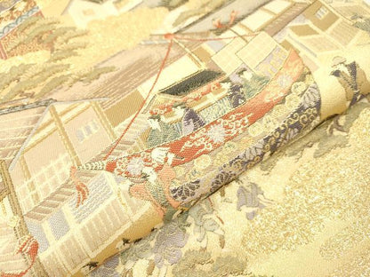 平和屋本店▼全通全景柄袋帯　洛中洛景　本金箔　正絹　逸品　DABI7757fe