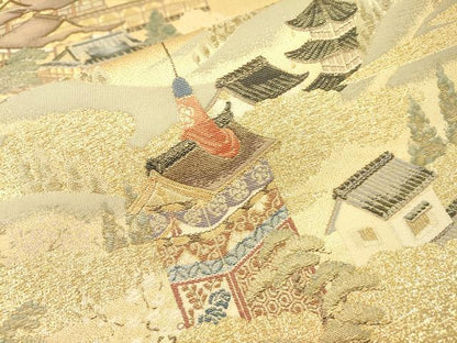 平和屋本店▼全通全景柄袋帯　洛中洛景　本金箔　正絹　逸品　DABI7757fe