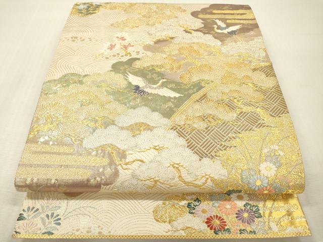 平和屋本店▼六通柄袋帯　花鳥紹宴松　九百本金弐重織　正絹　逸品　DABI7763fe