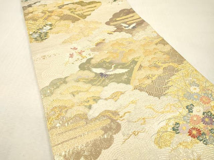 平和屋本店▼六通柄袋帯　花鳥紹宴松　九百本金弐重織　正絹　逸品　DABI7763fe