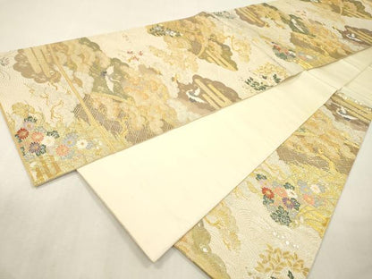平和屋本店▼六通柄袋帯　花鳥紹宴松　九百本金弐重織　正絹　逸品　DABI7763fe