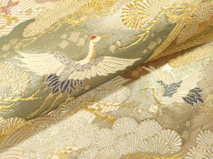 平和屋本店▼六通柄袋帯　花鳥紹宴松　九百本金弐重織　正絹　逸品　DABI7763fe