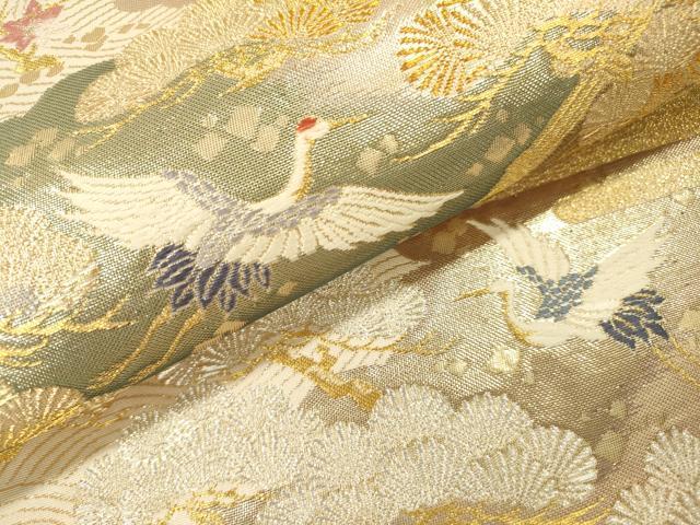 平和屋本店▼六通柄袋帯　花鳥紹宴松　九百本金弐重織　正絹　逸品　DABI7763fe
