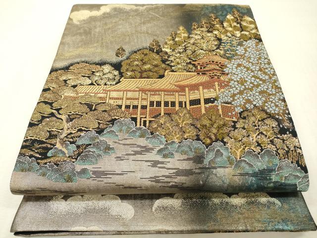 平和屋本店▼六通柄袋帯　風景文　本金箔　正絹　逸品　DABI7765fe