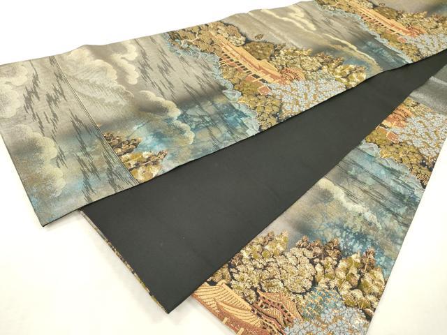 平和屋本店▼六通柄袋帯　風景文　本金箔　正絹　逸品　DABI7765fe