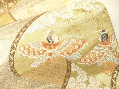 平和屋着物▼六通柄袋帯　唐織　祝儀舞楽文　唐金　正絹　逸品　DABI7769fe
