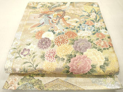 平和屋本店▼六通柄袋帯　唐織　屏風鳳凰花柄文　本金　正絹　逸品　未使用　DABI7773fe