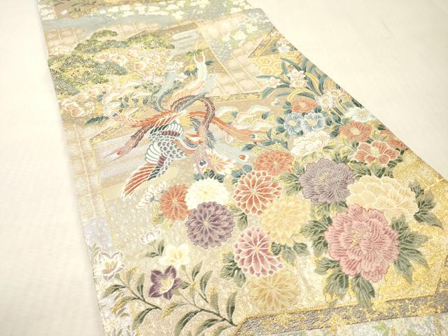 平和屋本店▼六通柄袋帯　唐織　屏風鳳凰花柄文　本金　正絹　逸品　未使用　DABI7773fe