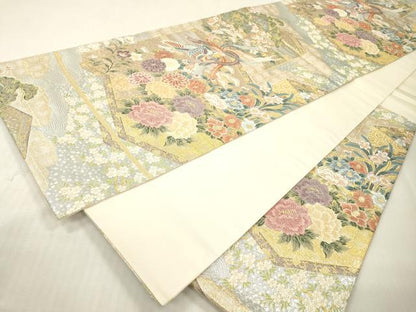 平和屋本店▼六通柄袋帯　唐織　屏風鳳凰花柄文　本金　正絹　逸品　未使用　DABI7773fe
