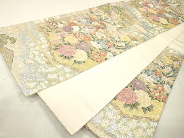 平和屋本店▼六通柄袋帯　唐織　屏風鳳凰花柄文　本金　正絹　逸品　未使用　DABI7773fe