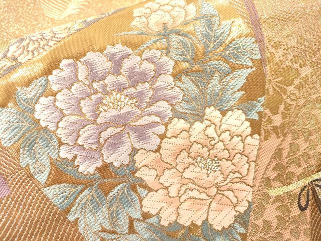 平和屋本店▼六通柄袋帯　唐織　九百錦　色紙重ね花文　弐拾四金箔二重織　正絹　逸品　DABI7774fe