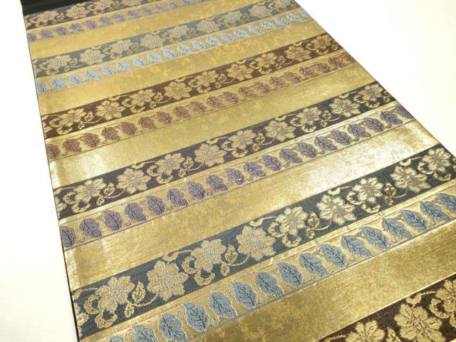 平和屋本店▼六通柄袋帯　横段裂小袖　黒地　本金　正絹　逸品　DABI7776fe