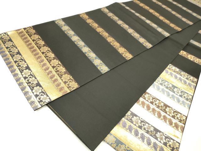 平和屋本店▼六通柄袋帯　横段裂小袖　黒地　本金　正絹　逸品　DABI7776fe