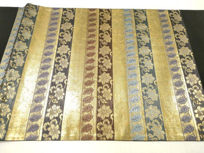 平和屋本店▼六通柄袋帯　横段裂小袖　黒地　本金　正絹　逸品　DABI7776fe