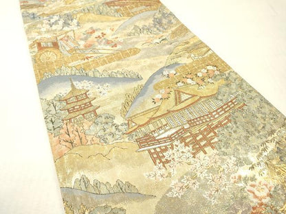 平和屋本店▼六通柄袋帯　清水寺　本金箔　正絹　逸品　DABI7778fe
