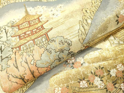 平和屋本店▼六通柄袋帯　清水寺　本金箔　正絹　逸品　DABI7778fe