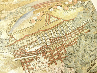 平和屋本店▼六通柄袋帯　清水寺　本金箔　正絹　逸品　DABI7778fe