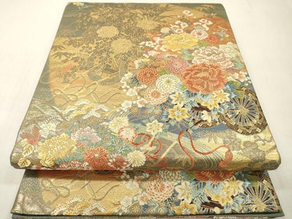 平和屋本店▼六通柄袋帯　唐織　花車文　本金箔　正絹　逸品　DABI7780fe