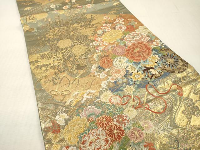 平和屋本店▼六通柄袋帯　唐織　花車文　本金箔　正絹　逸品　DABI7780fe