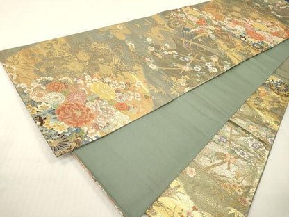 平和屋本店▼六通柄袋帯　唐織　花車文　本金箔　正絹　逸品　DABI7780fe
