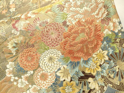 平和屋本店▼六通柄袋帯　唐織　花車文　本金箔　正絹　逸品　DABI7780fe