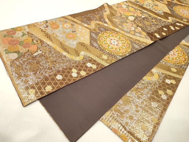 平和屋本店▼六通柄袋帯　正倉院道長花文　純金二重箔　正絹　逸品　DABI7782fe