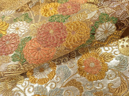 平和屋本店▼六通柄袋帯　正倉院道長花文　純金二重箔　正絹　逸品　DABI7782fe