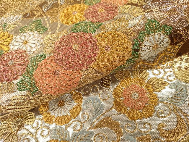 平和屋本店▼六通柄袋帯　正倉院道長花文　純金二重箔　正絹　逸品　DABI7782fe