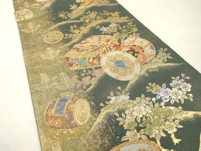 平和屋本店▼袋帯　鼓花文　螺鈿本金真珠箔　正絹　逸品　DABI7784fe