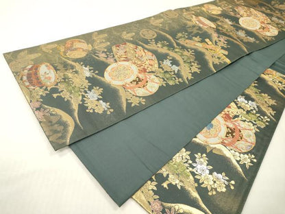 平和屋本店▼袋帯　鼓花文　螺鈿本金真珠箔　正絹　逸品　DABI7784fe