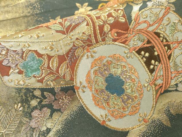 平和屋本店▼袋帯　鼓花文　螺鈿本金真珠箔　正絹　逸品　DABI7784fe