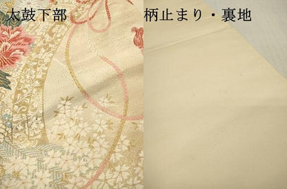 平和屋本店▼六通柄袋帯　唐織　彩花孔雀紋　本金二重箔　正絹　逸品　DABI7785fe