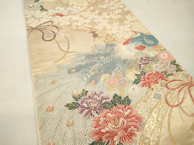 平和屋本店▼六通柄袋帯　唐織　彩花孔雀紋　本金二重箔　正絹　逸品　DABI7785fe